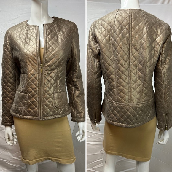 Chico’s Black Label Bronze Metallic Quilted Leather Jacket Size 1 (Women’s M) - Picture 2 of 11